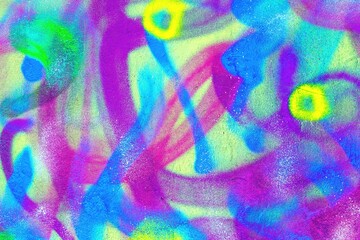 Vibrant abstract pattern in neon blue, purple, yellow with 80s acid style, fluid motion. Funky,...
