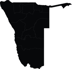 vector silhouette map of namibia with regional borders isolated on white background for cartography and design use

