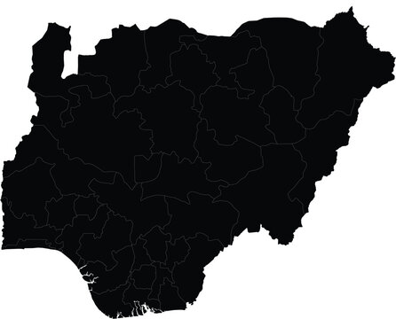 vector silhouette map of nigeria with state borders isolated on white background for design and mapping purposes

