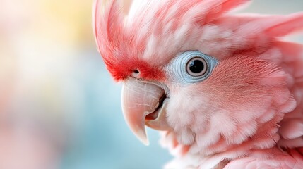 A stunning close-up portrait of an elegant pink cockatoo displaying vibrant feathers, showcasing nature's artistry, beauty, and the unique charm of exotic birds.