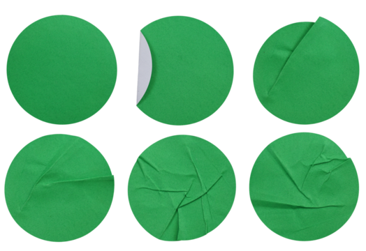 Set collection of blank green paper stickers mock up in round shape isolated on transparent background - Powered by Adobe