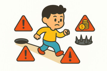Avoiding Financial Pitfalls – Cartoon Concept of Risk Management and Money Safety