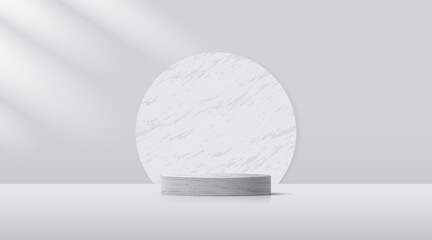 3D product Minimal display stand. Marble geometric platform on grey background. Abstract geometric shapes in a simple design. Fashion stage mockup scene. Studio product display