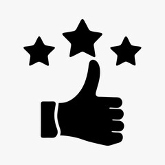 Thumbs Up with Three Stars Icon Isolated on White Background Representing Positive Rating and Customer Feedback
