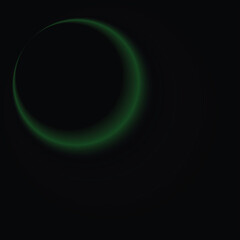green neon circle, moon shape, black background, wallpaper, vector illustration