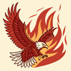 Obraz premium Fiery Eagle in Flight, Emblazoned with Flames
