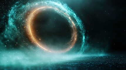 A captivating cosmic loop glows mysteriously against the dark background, representing the unknown and evoking feelings of wonder and exploration in the universe.