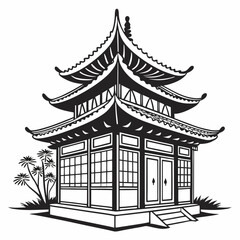 Elegant Asian Pagoda Style Building Illustration