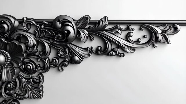 Elegant ornamental corner frame in black and white, featuring flower and leaf carvings on the upper left side, providing design element