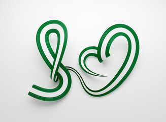 3d Flag Of Nigeria Heart Shape Shiny Wavy Awareness Ribbon Flag On White Background 3d Illustration