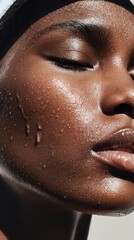 Close-up of wet skin with mist spray for hydration and beauty concepts