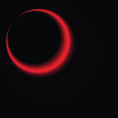 Red neon circle, moon shape, black background, wallpaper, vector illustration
