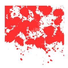 Vibrant red ink splatter design with messy paint drops
