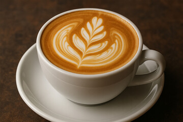 Cappuccino with a classic pattern of cream drawn on coffee.