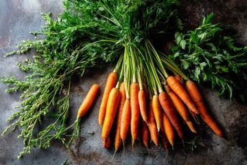 Freshly Harvested Vibrant Carrots Surrounded by Green Foliage