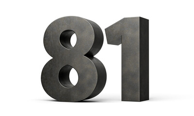 Number Eighty one 81 Digit Made Of Gray Cast Iron Isolated On White Background 3d Illustration
