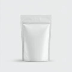 Empty white zippered pouch packaging mockup against a plain background. Blank pouch in a studio setting.