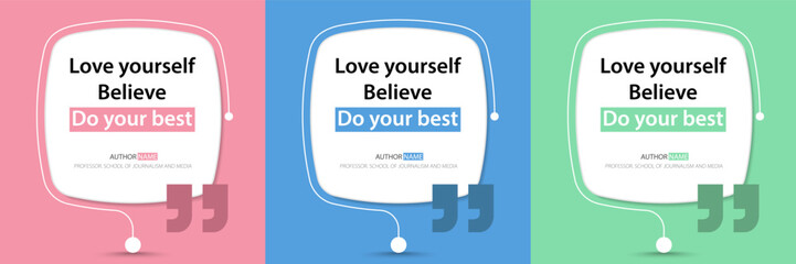 Bubble quote frame banner, Testimonial social media post template isolated on background. Speech bubbles and text box with copyspace. infographic Vector Illustration.	