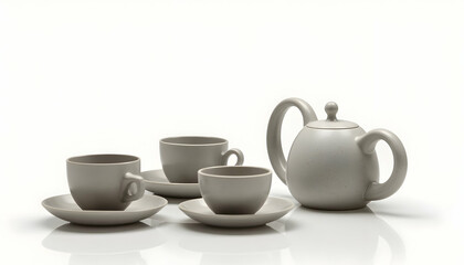 Gray Teapot and Cups on White Surface Perfect for Tea Time