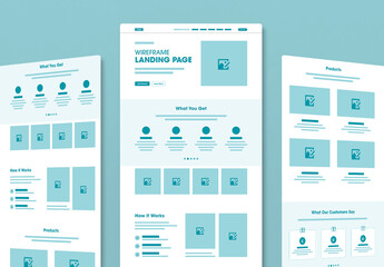 Wireframe Landing Page Template Layout for Web and App Design
