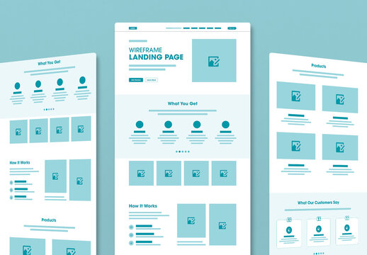 Wireframe Landing Page Template Layout for Web and App Design