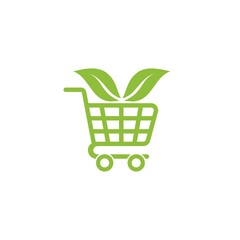 Shopping cart icon with leaves isolated on white background © sljubisa