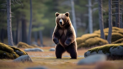 Standing Grizzly Bear in Forest