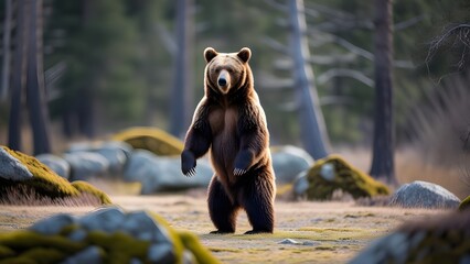 Standing Grizzly Bear in Forest