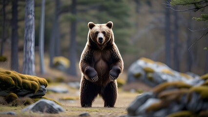 Standing Grizzly Bear in Forest
