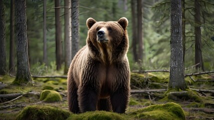 Standing Grizzly Bear in Forest