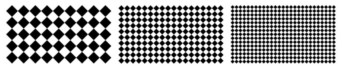 Collection Set of diamond shape rhombus pattern background seamless pattern large medium small with black and white floor illusion pattern texture. 3D box vector can be used for checkerboard
