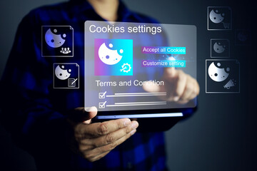 cookies policy concept with user reading and setting term and policy before accept cookies web browser