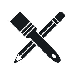 Crossed Paintbrush and Pencil Icon Symbolizing Art Design Creativity and Craftsmanship in Black and White Minimal Style