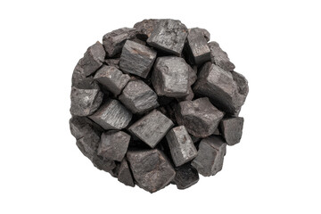 Dark, cubic, mineral fragments clustered in a circular, top-down view