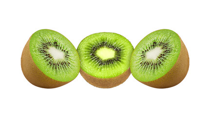 kiwi fruit halves on transparent background.
