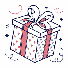 Red gift box with ribbon and bow for celebration or holiday greeting design