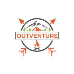 Outventure logo with bold mountains, outdoor elements, and a modern, adventurous style. Ideal for travel, hiking, and adventure brands, symbolizing exploration, freedom, and nature.
