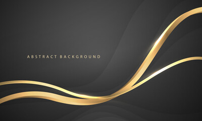 Abstract gold ribbon curve overlap on black luxury background vector