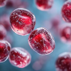 Frozen pomegranate seeds glimmering in bright tones, showcasing their intricate textures and vibrant color – commercial concept image