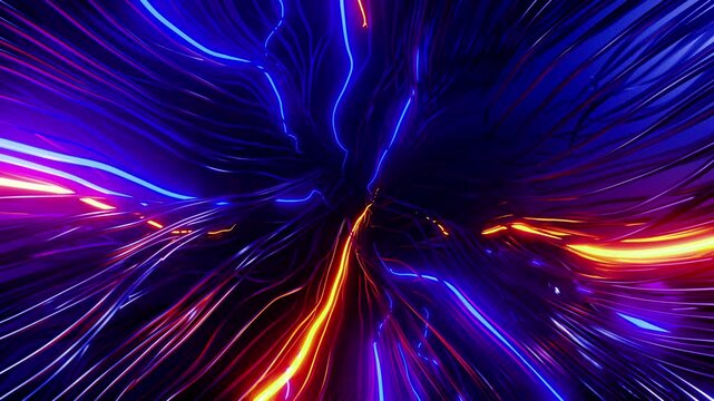The intertwining wires flash in different colors. Looped seamless animation. 3D rendering
