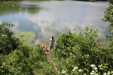 Personnes devant un lac qui se détendent