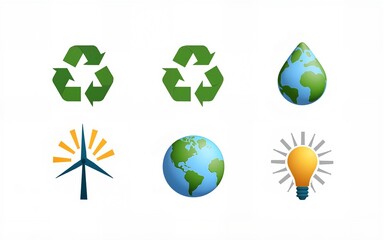 Vector icons depicting sustainability themes such as recycling, renewable energy, and environmental protection concepts. High quality