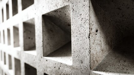 Intricate details of sculpted light concrete wall showcasing 3d texture and shadow interplay in a minimalistic setting – commercial concept image