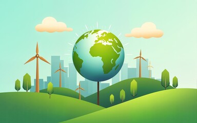 Earth Day 22nd April 2025 concept design. Modern geometric style with green renewable energy illustration. 2025 Earth Day theme : Our Power, Our Planet. High quality