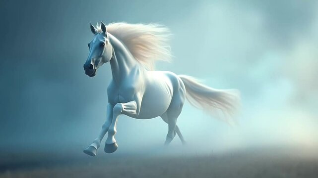 white horse runs gallop in the wind seamless motion video