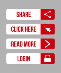 Flat Design CTA Button Collection – Share, Click, Read, Login