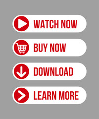 Modern Flat CTA Button Set – Watch Now, Buy Now, Download, Learn More