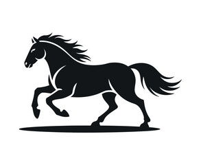 Elegant Black Horse Silhouette Running on White Background for Logo Icon Symbol or Graphic Design Element