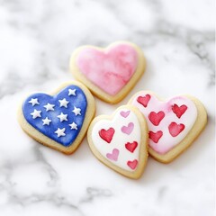 Patriotically Designed Watercolor Cookies American Flag Star Heart Shapes for 4th of July. Festive july fourth confectionery artistry delightful handpainted sugar cookies showcasing