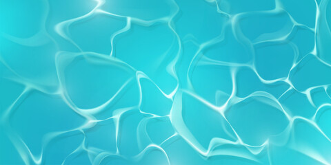 Turquoise water caustic pattern - sunlight reflections on pool surface with bright ripples and waves. Abstract aqua texture with luminous lines for summer background or underwater effect in spa design